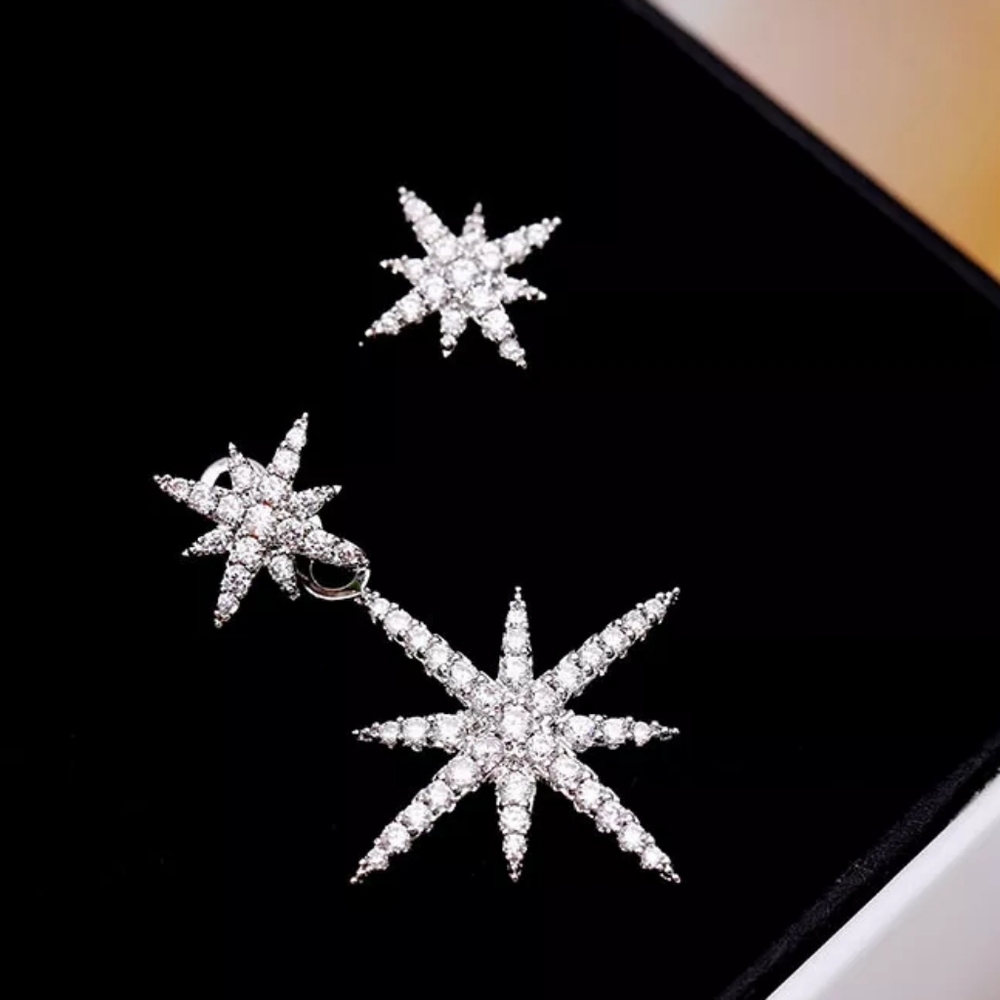 Micro-Inlaid Zirconia Assymetric Stars Stud Earrings